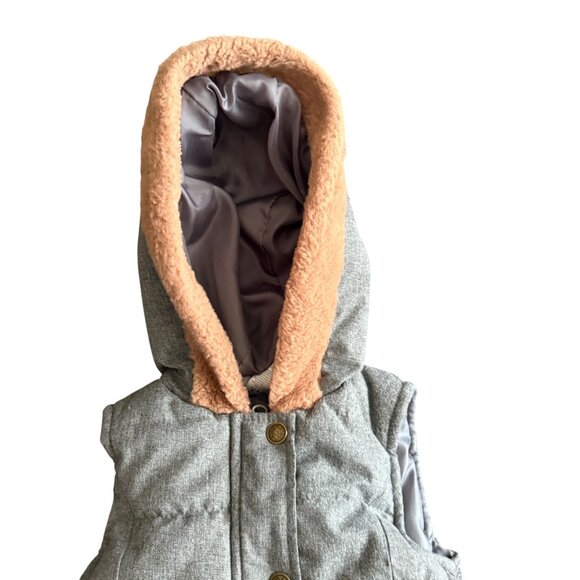Nicole Miller New York Girls Hooded Puffer Vest 2T Faux Fur Lined Gray With Gold - Picture 4 of 6